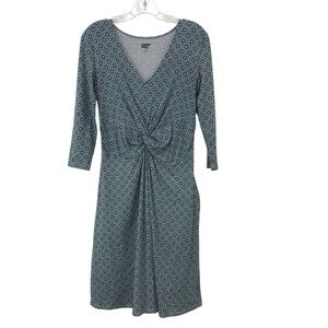 Lands' End V Neck Floral Print Fit & Flare Dress Size XSmall Blue/Green